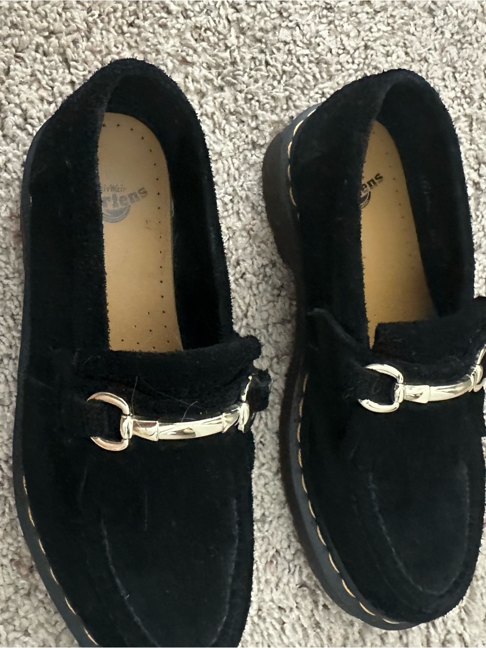 Doc Martin black Suede Loafers with Gold Bit Detail